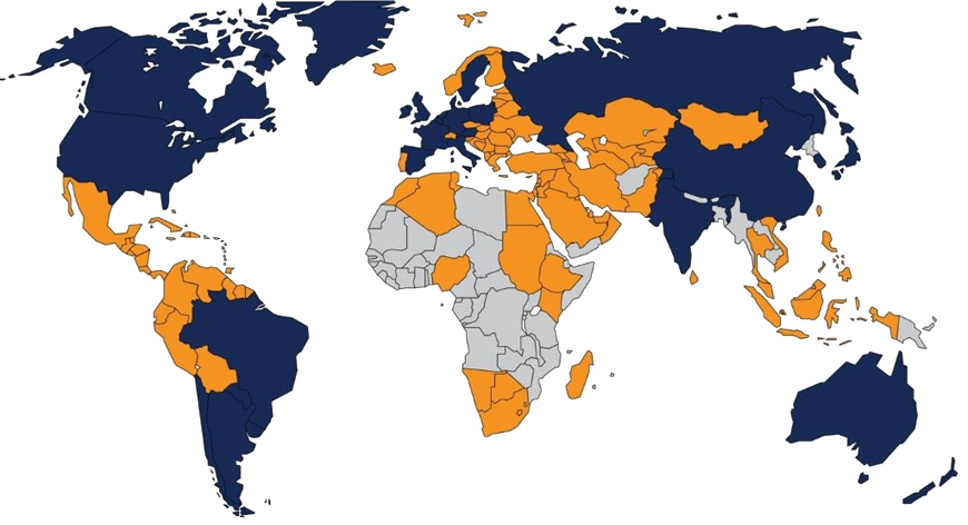 Карта мира с указанием дистрибьютеров и представителей FOSS